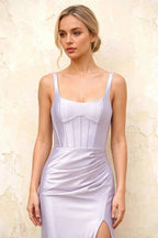 Isabella Lavender Satin Square Neck Maxi Dress