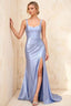 Isabella Light Blue Satin Square Neck Maxi Dress