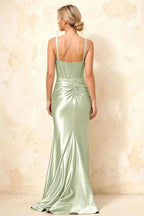 Isabella Mint Green Satin Square Neck Maxi Dress