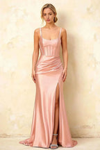 Isabella Pink Satin Square Neck Maxi Dress