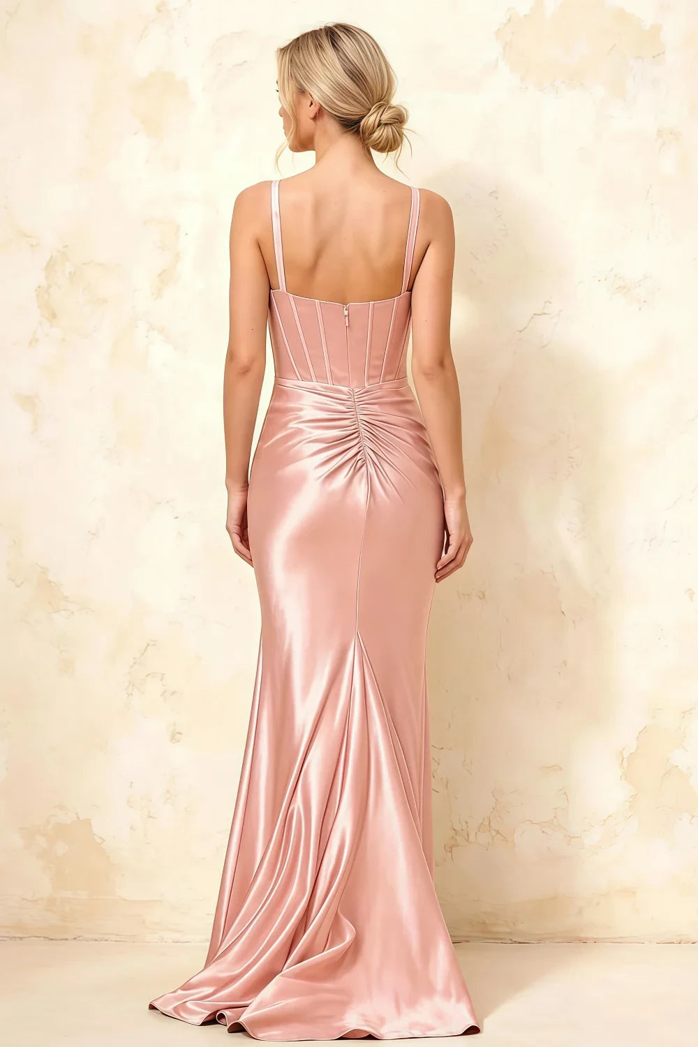 Isabella Pink Satin Square Neck Maxi Dress
