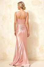 Isabella Pink Satin Square Neck Maxi Dress