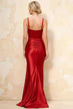 Isabella Red Satin Square Neck Maxi Dress