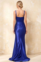 Isabella Royal Blue Satin Square Neck Maxi Dress