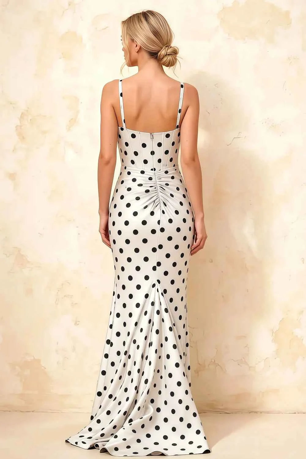 Isabella White Polka Dot Square Neck Maxi Dress
