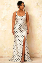 Isabella White Polka Dot Square Neck Maxi Dress