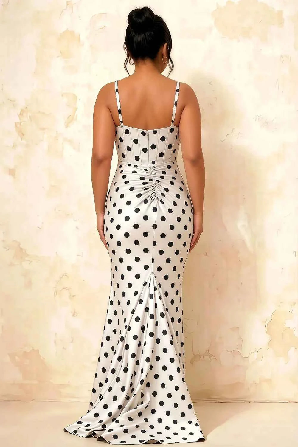 Isabella White Polka Dot Square Neck Maxi Dress