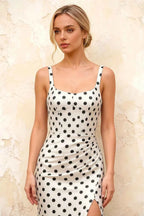 Isabella White Polka Dot Square Neck Maxi Dress