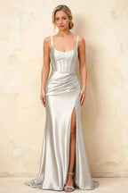 Isabella White Satin Square Neck Maxi Dress