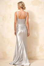Isabella White Satin Square Neck Maxi Dress