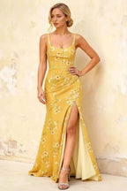 Isabella Yellow Floral Square Neck Maxi Dress