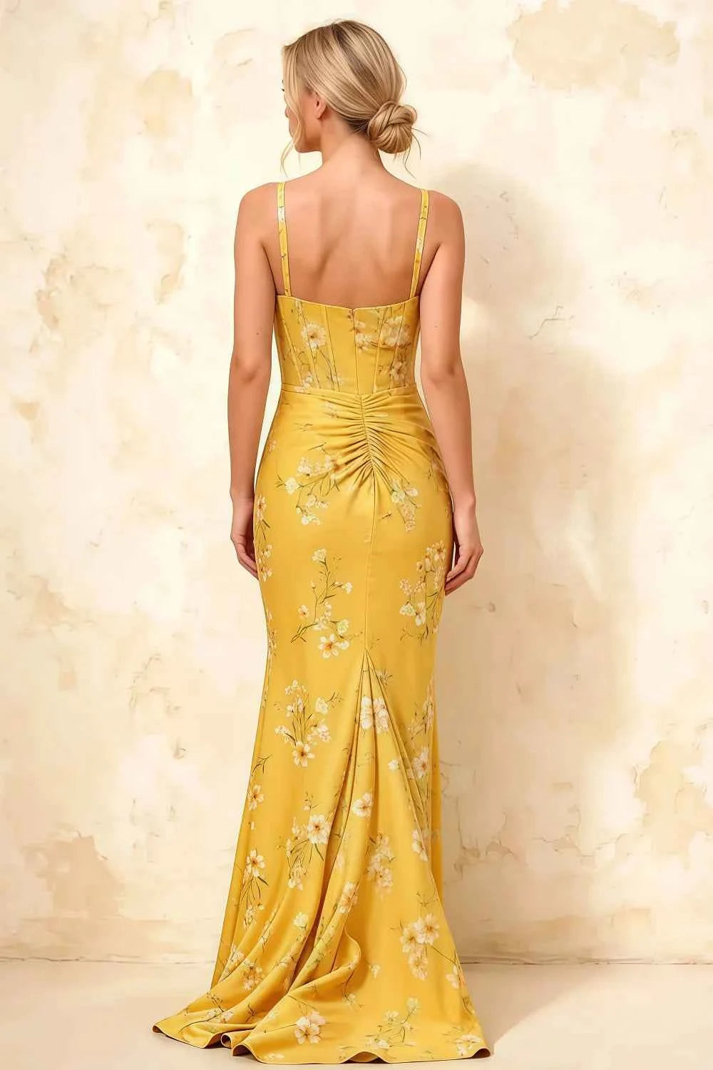 Isabella Yellow Floral Square Neck Maxi Dress