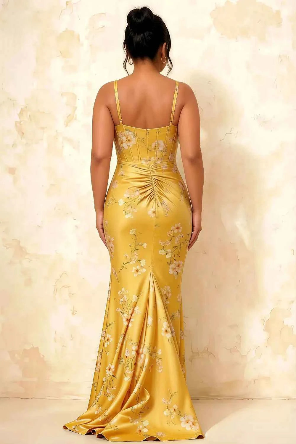 Isabella Yellow Floral Square Neck Maxi Dress
