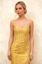 Isabella Yellow Floral Square Neck Maxi Dress