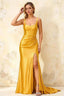 Isabella Yellow Satin Square Neck Maxi Dress