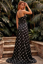 Ivy Black Polka Dot Rhinestones Corset Maxi Dress