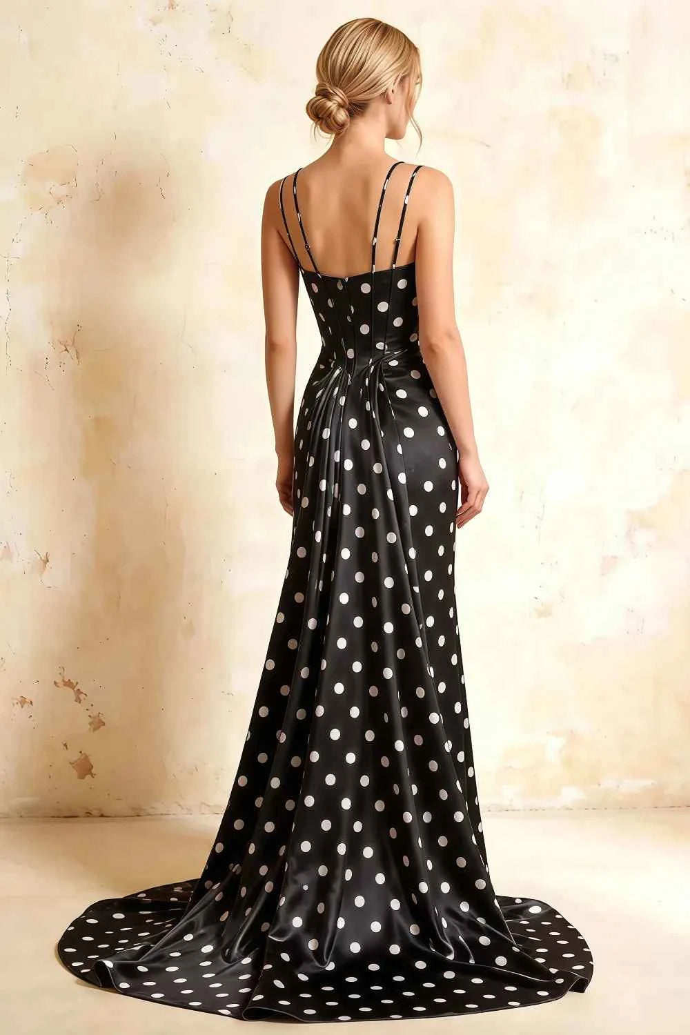 Ivy Black Polka Dot Rhinestones Corset Maxi Dress