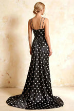 Ivy Black Polka Dot Rhinestones Corset Maxi Dress