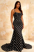 Ivy Black Polka Dot Rhinestones Corset Maxi Dress