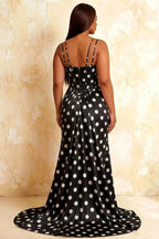 Ivy Black Polka Dot Rhinestones Corset Maxi Dress