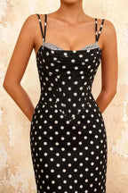 Ivy Black Polka Dot Rhinestones Corset Maxi Dress
