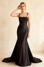 Ivy Black Satin Rhinestones Corset Maxi Dress