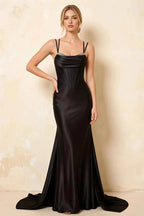 Ivy Black Satin Rhinestones Corset Maxi Dress