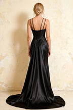 Ivy Black Satin Rhinestones Corset Maxi Dress