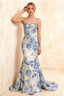 Ivy Blue and White Floral Rhinestones Corset Maxi Dress