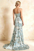 Ivy Blue Floral Rhinestones Corset Maxi Dress