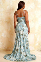 Ivy Blue Floral Rhinestones Corset Maxi Dress
