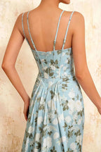 Ivy Blue Floral Rhinestones Corset Maxi Dress