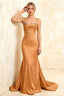 Ivy Bronze Satin Rhinestones Corset Maxi Dress