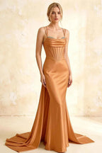 Ivy Bronze Satin Rhinestones Corset Maxi Dress