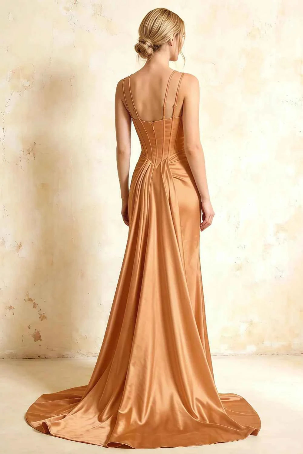Ivy Bronze Satin Rhinestones Corset Maxi Dress