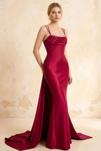 Ivy Burgundy Satin Rhinestones Corset Maxi Dress
