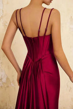 Ivy Burgundy Satin Rhinestones Corset Maxi Dress