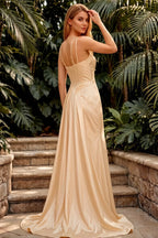Ivy Champagne Satin Rhinestones Corset Maxi Dress