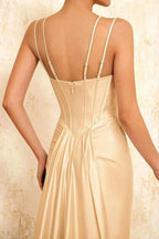 Ivy Champagne Satin Rhinestones Corset Maxi Dress