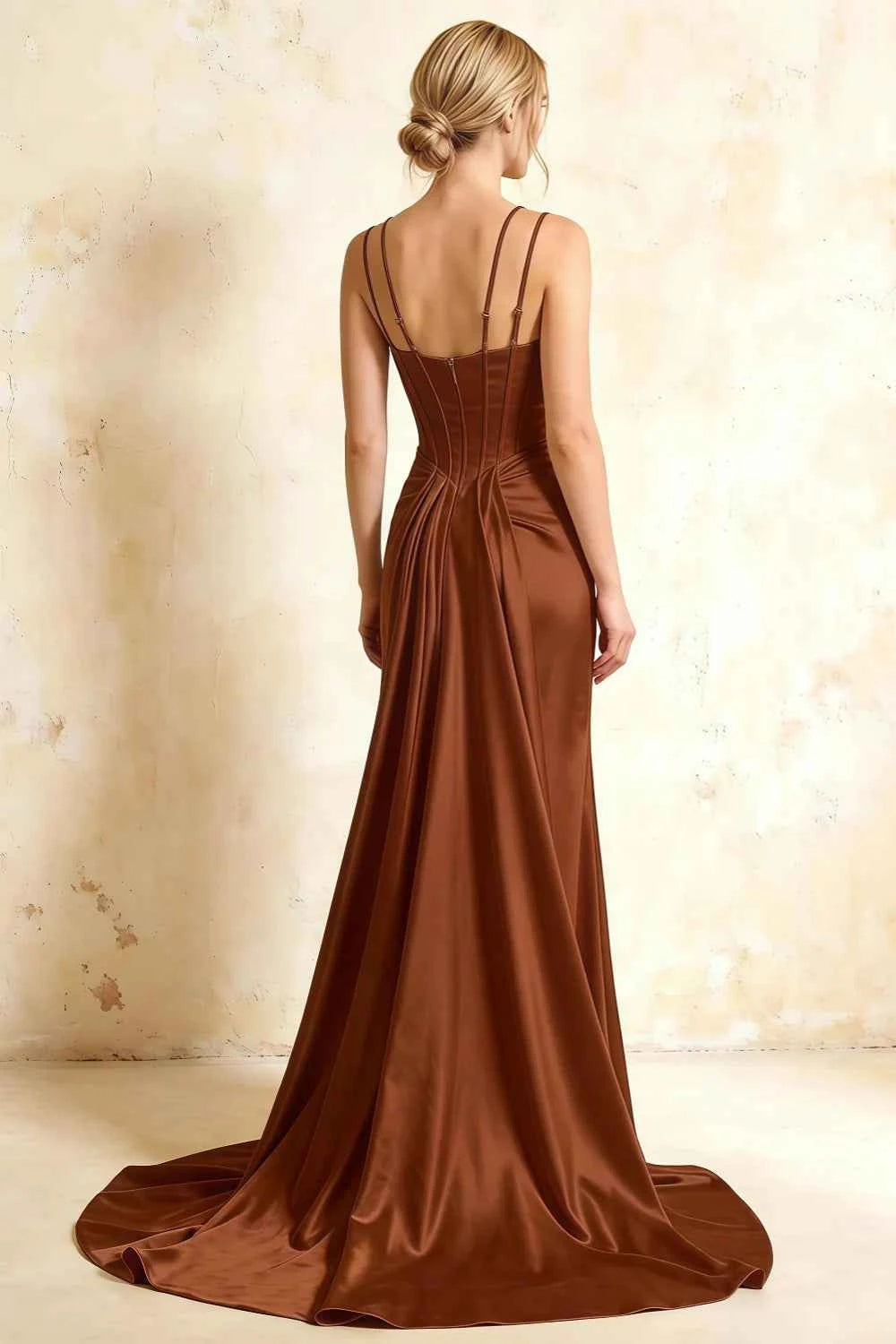 Ivy Chocolate Satin Rhinestones Corset Maxi Dress Imagen principal del producto