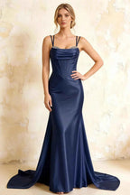 Ivy Dark Navy Satin Rhinestones Corset Maxi Dress