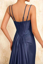 Ivy Dark Navy Satin Rhinestones Corset Maxi Dress