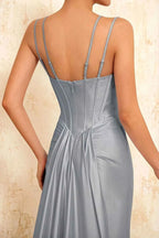 Ivy Dusty Blue Satin Rhinestones Corset Maxi Dress