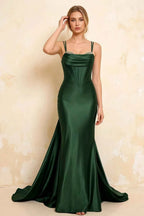 Ivy Emerald Green Satin Rhinestones Corset Maxi Dress