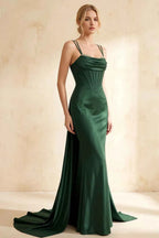 Ivy Emerald Green Satin Rhinestones Corset Maxi Dress