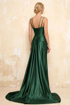 Ivy Emerald Green Satin Rhinestones Corset Maxi Dress