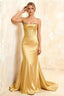 Ivy Golden Satin Rhinestones Corset Maxi Dress