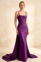 Ivy Grape Satin Rhinestones Corset Maxi Dress