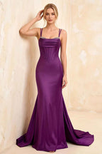 Ivy Grape Satin Rhinestones Corset Maxi Dress