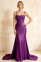 Ivy Grape Satin Rhinestones Corset Maxi Dress